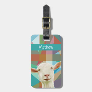 Étiquette À Bagage Chèvre blanche colorée Arrière - plan géométrique