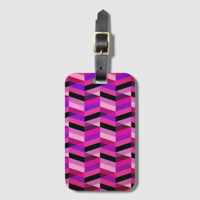 Étiquette À Bagage Chevron Abstrait/Herringbone | Purples et violets (Devant Vertical)