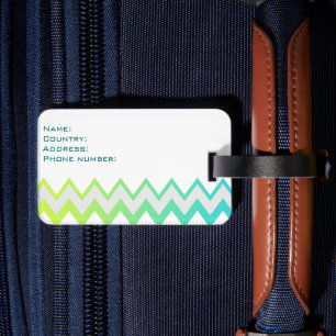 Étiquette À Bagage Chevron motif vert turquoise aqua ombre élégant