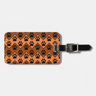 Étiquette À Bagage Chevron Orange Brown Avec Motif Paw Chien