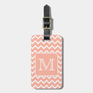 Étiquette À Bagage Chevron rose et blanc de corail avec le monogramme