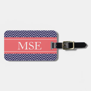 Étiquette À Bagage Chevron Stripes Personnalisé Monogramme Marine Cor