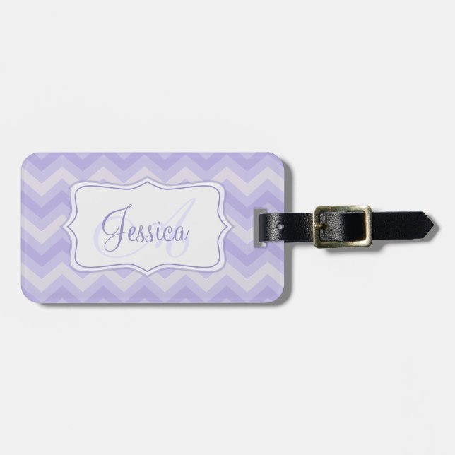 Étiquette À Bagage Chevron zig zag violet gris porte-bagages (Devant horizontal)