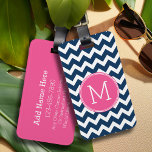 Étiquette À Bagage Chevrons bleu marine et magenta sur mesure Monogra<br><div class="desc">Un design préppant aux couleurs fraîches et joyeuses. Si vous devez ajuster les monogrammes,  cliquez sur le bouton customiser et apporter des modifications.</div>