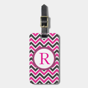 Étiquette À Bagage Chevrons de roses indien et de noir