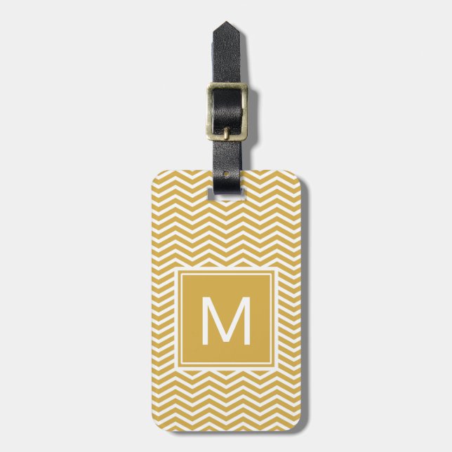 Étiquette À Bagage Chevrons et monogramme épicés modernes de jaune de (Devant Vertical)