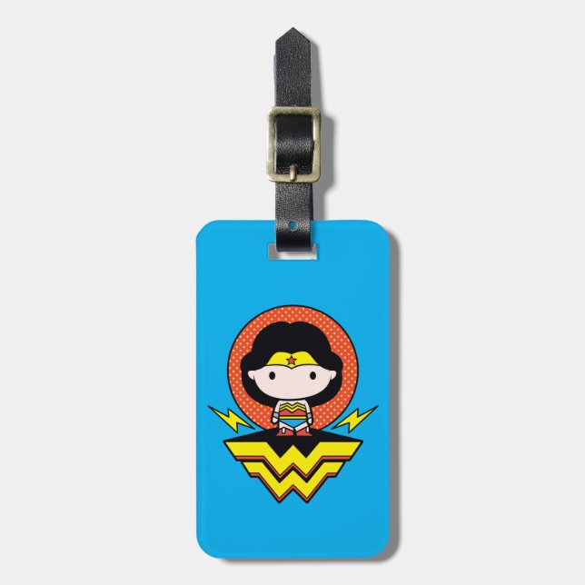 Étiquette À Bagage Chibi Wonder Woman avec Pois et logo (Devant Vertical)