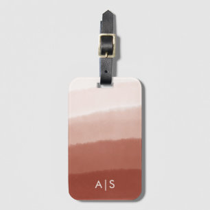 Étiquette À Bagage Chic Aquarelle Cuivre Rouille Ombré Monogrammé