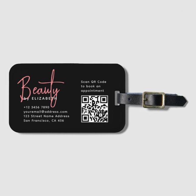 Étiquette À Bagage Chic Black Rose Beauty Professional QR Code (Devant Horizontal)