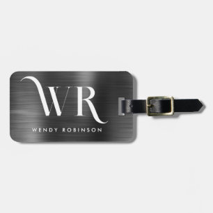 Étiquette À Bagage Chic Design Black Metal Deux Monogrammes Initiale
