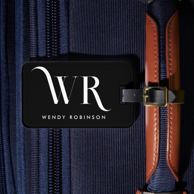Étiquette À Bagage Chic élégant noir deux monogrammes initial (Insitu Rectoal 4)