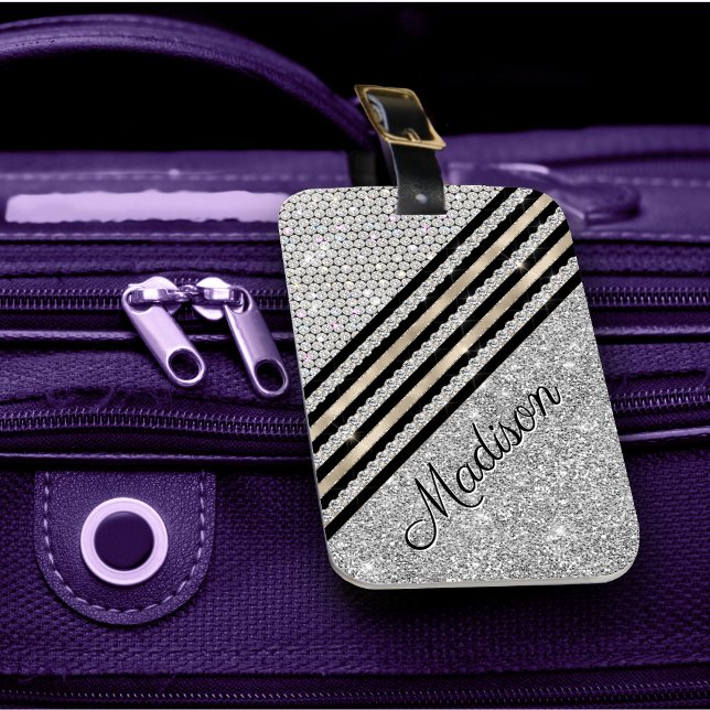 Étiquette À Bagage Chic faux cristal et parties scintillant argent Pe (Créateur téléchargé)