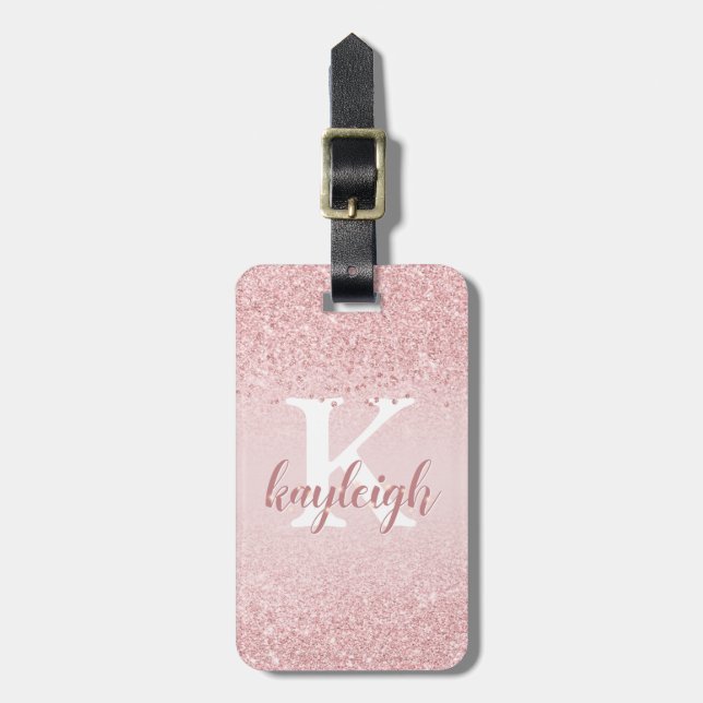 Étiquette À Bagage Chic Girly Parties scintillant Rose Gold Sparkle N (Devant Vertical)