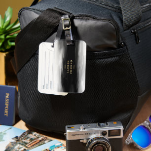 Étiquette À Bagage Chic Gold et Abstrait pinceau d'encre noire