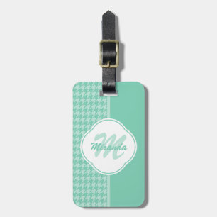 Étiquette À Bagage Chic Mint Green Houndstooth avec Monogramme et nom