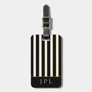 Étiquette À Bagage Chic moderne noir blanc or rayé Monogramme Lugg