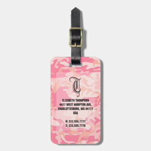 Étiquette À Bagage Chic Monogram Camouflauge Rose Bagages