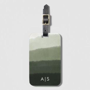 Étiquette À Bagage Chic Monogrammé Aquarelle Jungle Vert Ombre