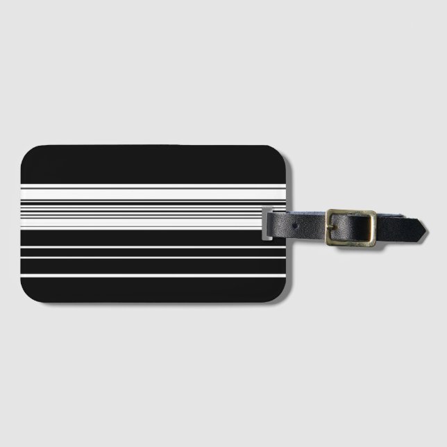 Étiquette À Bagage Chic noir rayé (Devant Horizontal)