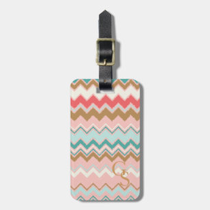 Étiquette À Bagage Chic Pastel Pink Mint Chevron Personnalisé Monogra