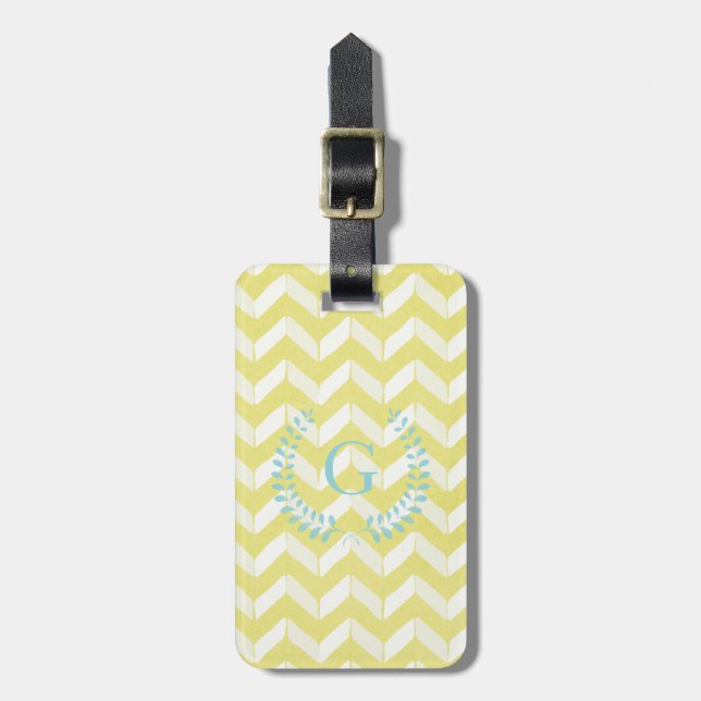 Étiquette À Bagage Chic Pastel Yellow Teal Chevron Custom (Devant Vertical)