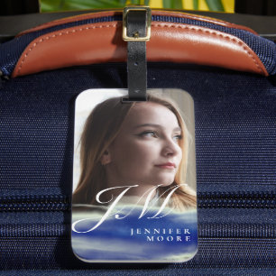 Étiquette À Bagage Chic Personnalisé Torquoise Bleu Abstrait Photo Mo