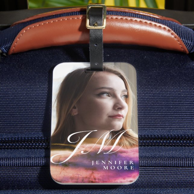 Étiquette À Bagage Chic personnalisé violet rose vierge photo Monogra (Insitu Rectoal 2)