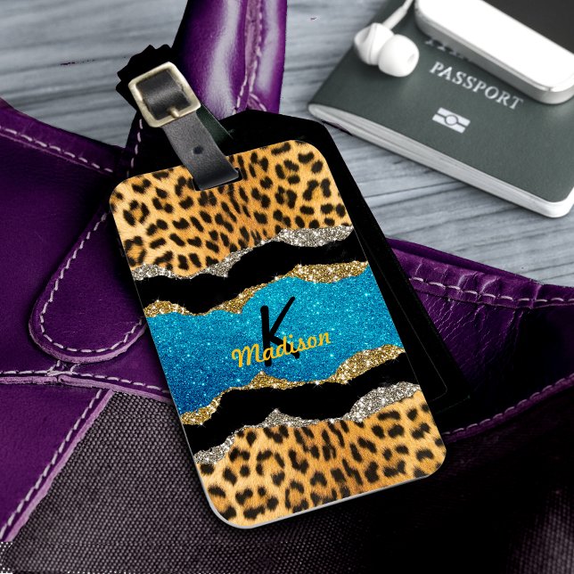 Étiquette À Bagage Chic poster de animal turquoise parties scintillan (Créateur téléchargé)