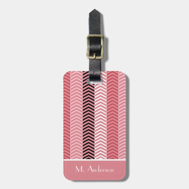 Étiquette À Bagage Chic Rose Chevron Grille Avec Nom (Devant Vertical)