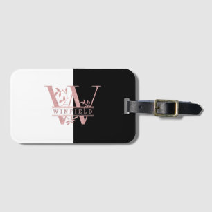 Étiquette À Bagage Chic Rose Gold Split Monogramme personnalisé W