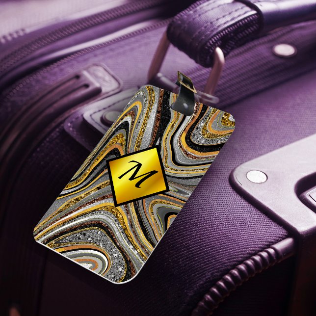 Étiquette À Bagage Chic Sparkle Parties scintillant marbre art gris o (Créateur téléchargé)