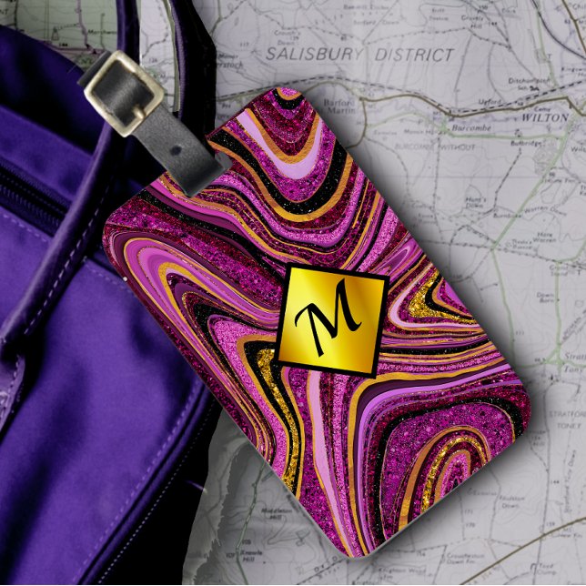 Étiquette À Bagage Chic Sparkle Parties scintillant marbre art rose o (Créateur téléchargé)