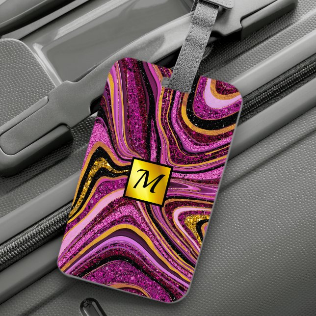 Étiquette À Bagage Chic Sparkle Parties scintillant marbre art rose o (Créateur téléchargé)