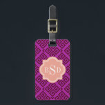 Étiquette À Bagage Chic violet girly grec clé motifs monogramme<br><div class="desc">Chic girly moderne élégant design décoratif clé grecque violet et bordeaux géométrique abstrait design motif, le mignon contemporain grec clé abstrait motif géométrique dans violet et bordeaux donnent à ce design audacieux un look contemporain et classique. Cadeaux uniques cool pour elle. Personnalisez le monogramme personnalisé avec vos propres initiales ou...</div>