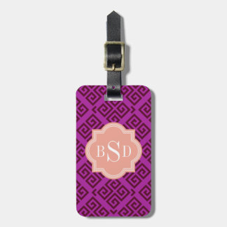 Étiquette À Bagage Chic violet girly grec clé motifs monogramme