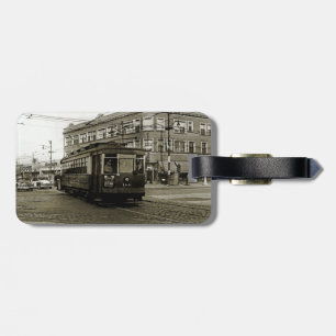 ÉTIQUETTE À BAGAGE CHICAGO 63E ET OCCIDENTALE 1952 TROLLEY ART SEPIA