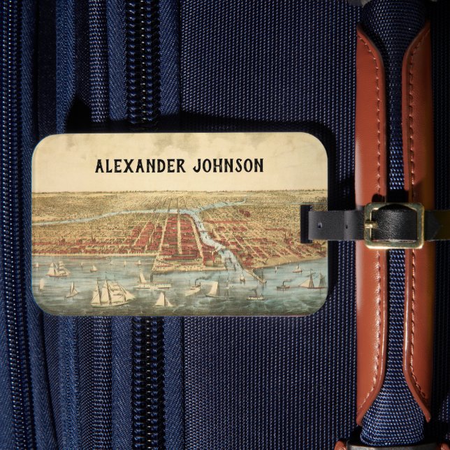 Étiquette À Bagage Chicago Antique Map, LaSalle Street et River (Insitu Rectoal 4)