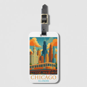 Étiquette À Bagage Chicago Illinois Skyline Art de Voyage Vintage