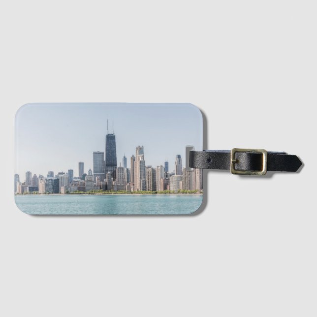 Étiquette À Bagage Chicago Skyline Avec Le Lac Michigan (Devant Horizontal)