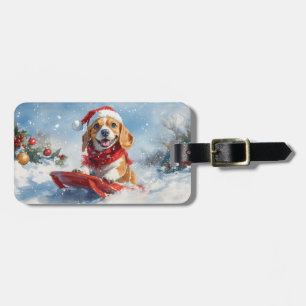 Étiquette À Bagage Chien Beagle en traîneau Laissez tomber la neige N