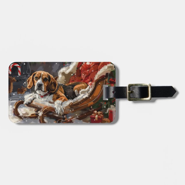 Étiquette À Bagage Chien Beagle Noël Festif (Devant horizontal)