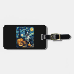 Étiquette À Bagage Chien Boston Terrier Mignon Halloween Jack O Lante