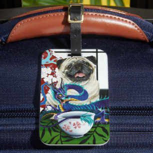 Étiquette À Bagage Chien Carlin Charmant et Ludique Dragon Japonais