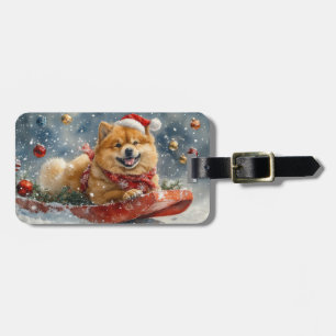 Étiquette À Bagage Chien Chow Chow dans un traîneau Laissez neige Noë