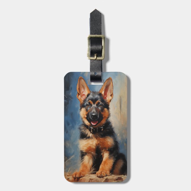 Étiquette À Bagage Chien de berger allemand chiot (Devant Vertical)