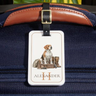 Étiquette À Bagage Chien de chasse de style vintage à l'aquarelle