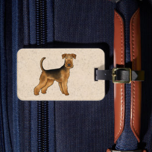 Étiquette À Bagage Chien de dessin animé Airedale Terrier avec texte