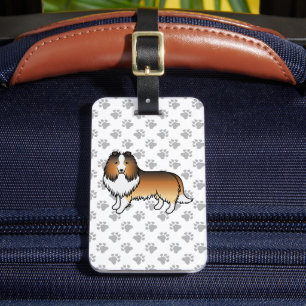 Étiquette À Bagage Chien de Dessin Animé Sable Shetland Sheepdog & Te