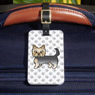 Étiquette À Bagage Chien de dessin animé Yorkshire Terrier bleu et or