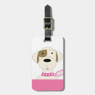 Étiquette À Bagage Chien de dessin avec collier rose